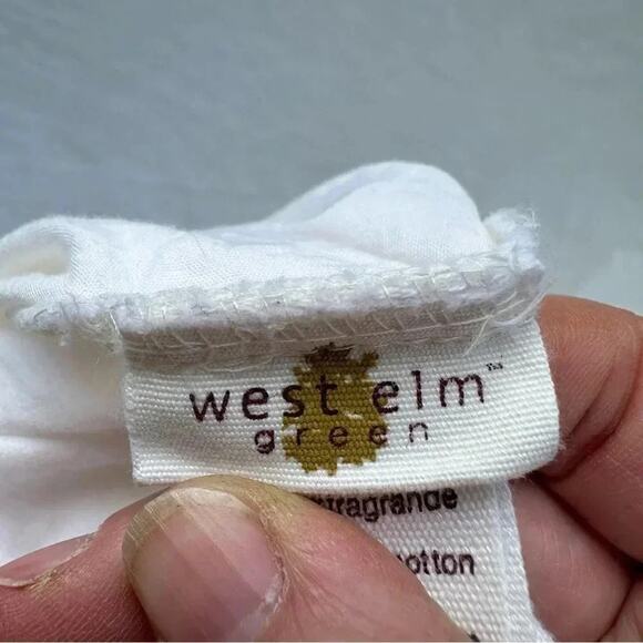 west elm green cream colored duvet cover in good condition some small flaws - Picture 6 of 7